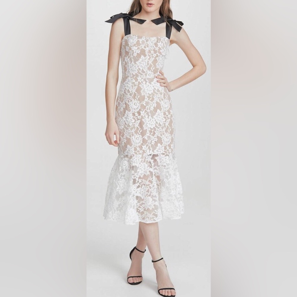 Bronx & Banco Willow Lace midi dress White Corset Bodice Pleated & Flared size 8